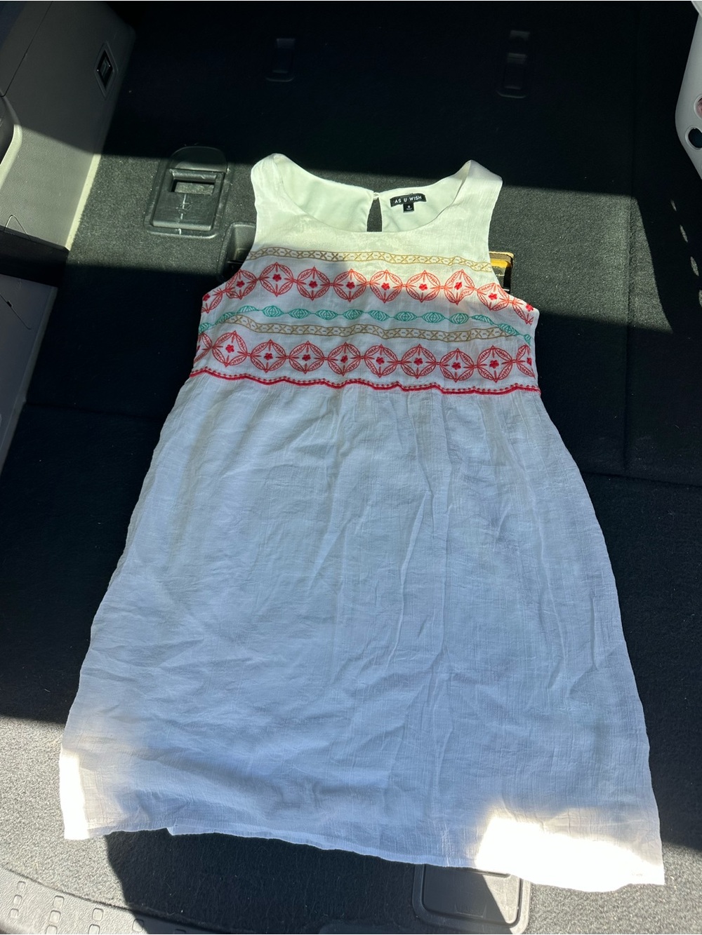 As U Wish White Sleeveless Dress with Red & Teal Embroidery